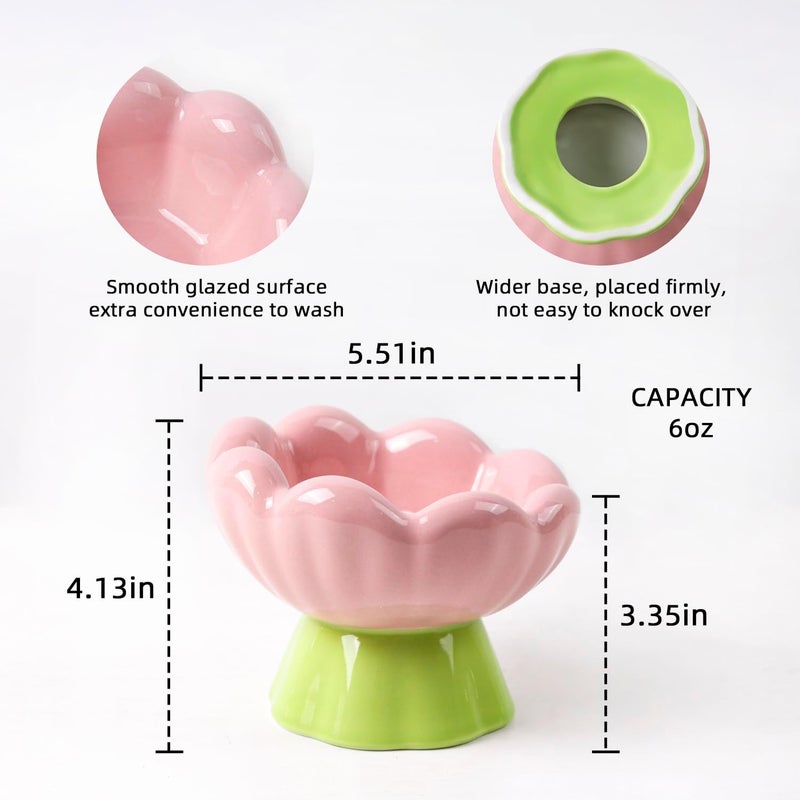 DIF DECO Ceramic Raised Cat Bowl, Pink Elevated Food Bowls for Food and Water Protecting Spine and Whiskelfriendly,Tulip Shape Cute Pet Feeder Dish for Indoor Cats and Small Doas(Height 4.1 inch) - Image 3